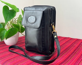 Vintage Cobb & Co Leather Clutch Bag - Leather Man Bag - Leather Woman Bag - Black Leather Wallet - Leather Festival Bag - Fab!