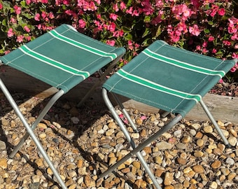Vintage Retro Folding Camp Stool PAIR-Canvas Retro Furniture -Outdoor Stool - Fishing Camping Caravan Chair -Retro Caravan Camp Seat -Fab!