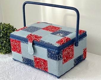 Large Vintage Sewing Box with removable hard tray~ Craft Box - Knitting Box ~ Sewing Basket ~ Lidded Box ~ Keepsake Box - Hardly Used!
