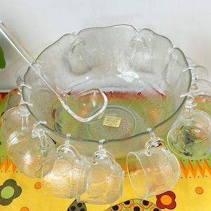 Vintage Arcoroc French Punch Bowl Set for 12- COMPLETE Set - Made France- French Glassware- Boxed Set - Beautiful Condition, Appears Unused!