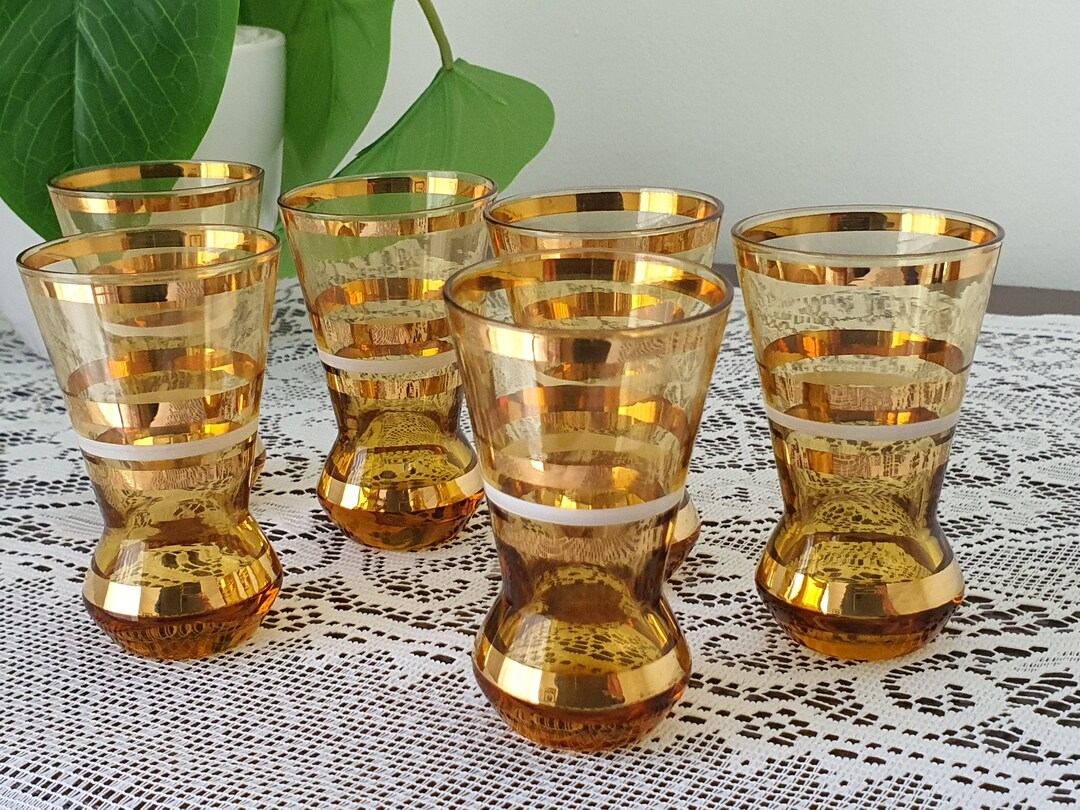 6 Vintage Amber Glasses Amber Shot Glasses Set of 6 Amber Etsy Australia