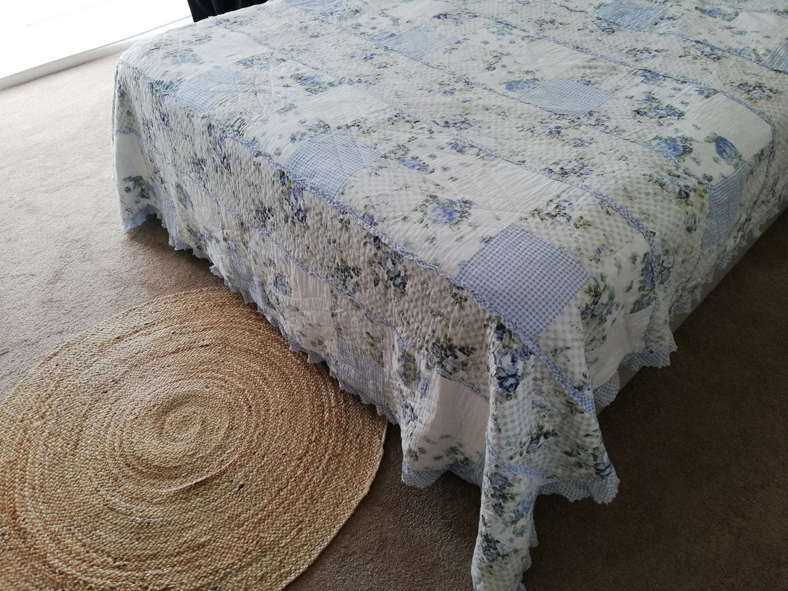 Vintage Patchwork Quilt Patchwork Bedspread Queen Size Etsy