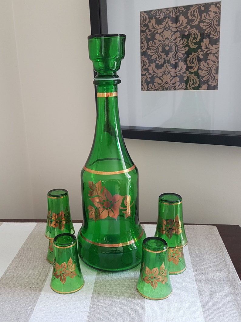 Vintage Italian Decanter Set by Decor Cristallerie Emerald Etsy