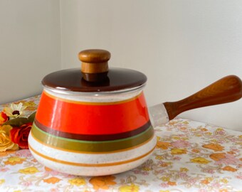Vintage Retro Saucepan- Made Japan - Quality Porcelain Enamel on Steel - Vintage Enamel Saucepan ~ Vintage Enamel Saucepan - Fab!