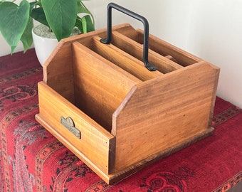 Vintage Wooden Caddy - Wooden Desktop Accessory Wooden Box - Art Box Craft Box- BBQ Buddy -Wooden Storage Box Desk Storage Cutlery Organiser