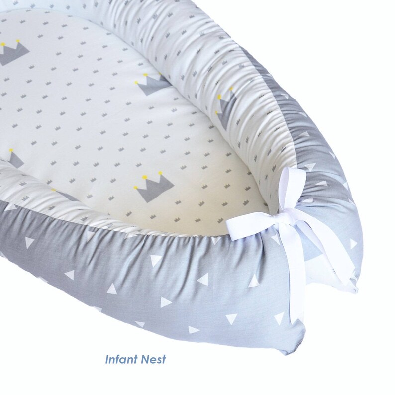 Baby Nest Bed Co Sleeper Gray Sleep Pillow Newborn Lounger Etsy