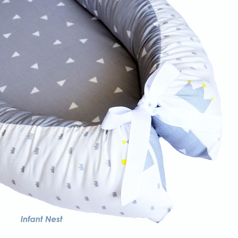 Baby Nest Bed Co Sleeper Gray Sleep Pillow Newborn Lounger Etsy