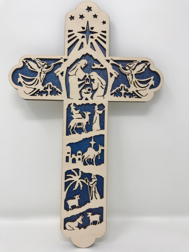 Nativity Cross Handmade Wall Hanging Wooden Painted With Dark Etsy