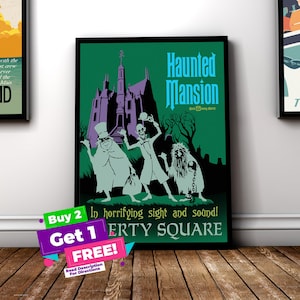 Poster vintage delle giostre dei parchi Disney della casa stregata / versione Disney World O Disneyland!