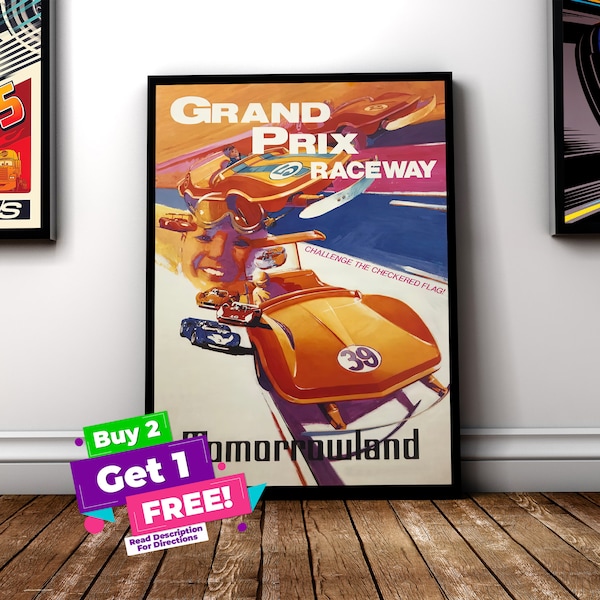 Grand Prix Raceway vintage Parcs Disney Ride Poster