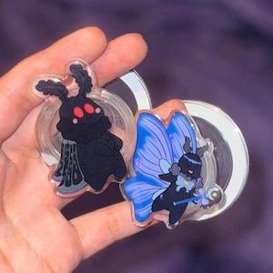 Baby Mothman Phone Grip |Spooky Cute Magnet Phone Holder, Acrylic Moth Grip, Cryptid Magnet Grip, E-Reader Kindle Kobo Accessories, Kawaii
