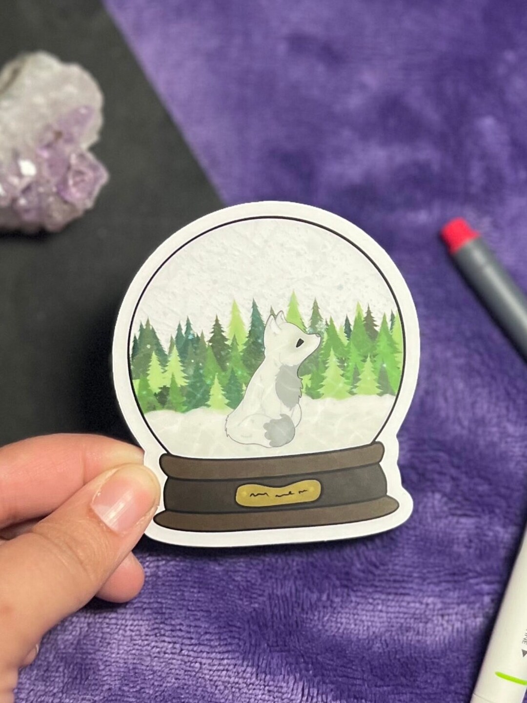 Snowglobe Arctic Fox Clear Sticker | Cute Fox Critter Sticker, Holiday ...