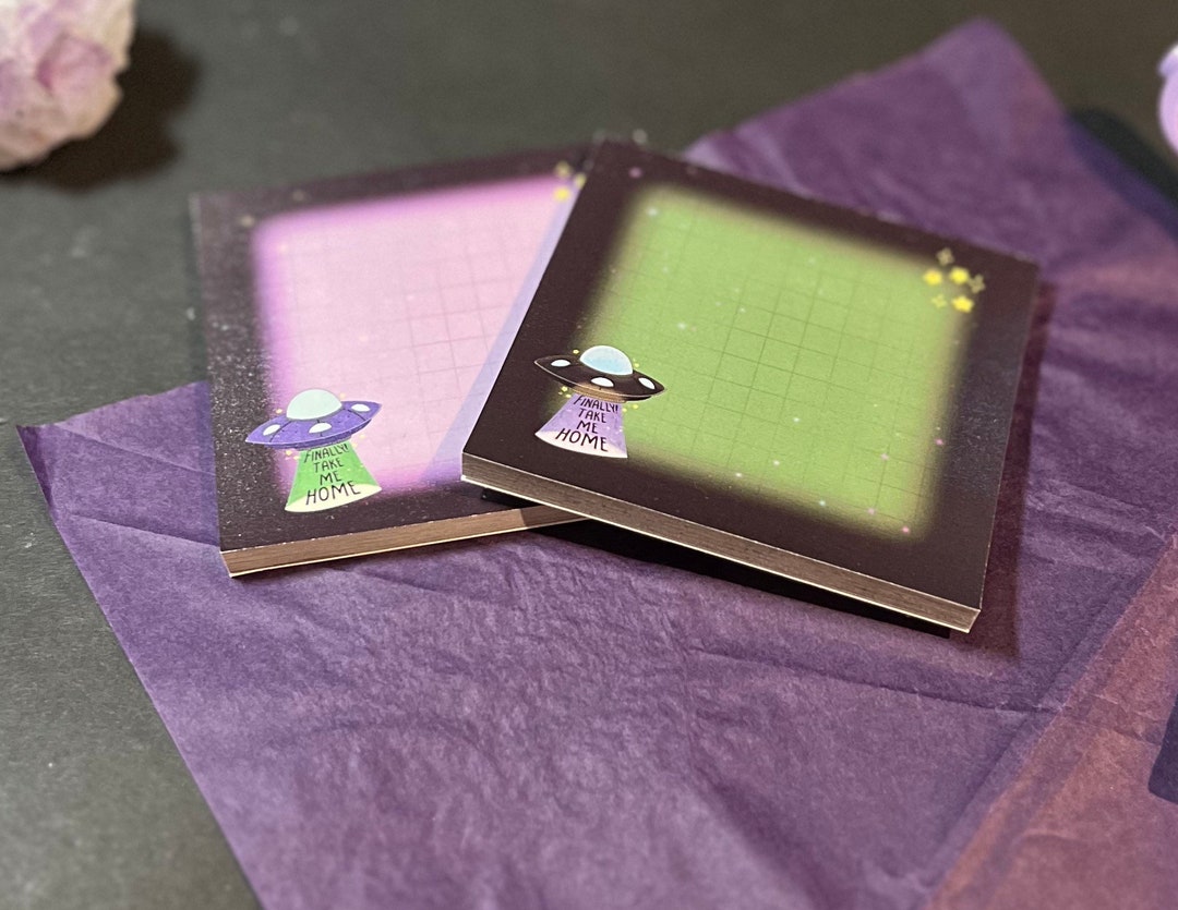 Take Me Home UFO Sticky Note Cute Space Theme Sticky Notes, Kawaii Grid