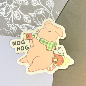 Adesivo de Porco de Natal Nog Hog | Adesivo de Amante de Gemada, Adesivo de Natal Bonito, Porco de Natal Kawaii, Adesivo de Bebida Festiva de Natal, Adesivo de Laptop