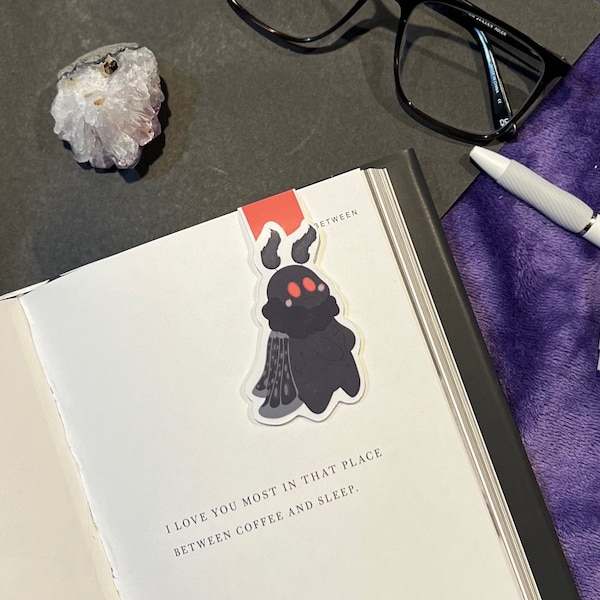 Mothman Magnetic Bookmark | Cute Cryptid Halloween Bookmark, Aesthetic Bookmark, Moth Bookmark, Spooky Cute Magnet Bookmark, Cryptozoology