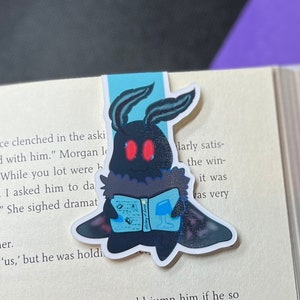 Reading Mothman Magnetic Bookmark | Cute Cryptid Reading Bookmark, Aesthetic Moth Magnet Bookmark, Baby Moth Bookmark, Bookish Cryptid Lover