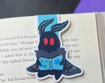 Reading Mothman Magnetic Bookmark | Cute Cryptid Reading Bookmark, Aesthetic Moth Magnet Bookmark, Baby Moth Bookmark, Bookish Cryptid Lover