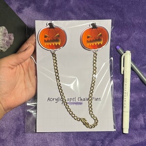 Pumpkin Head Lapel Chain Pins | Collar Shirt Chain Pin, Halloween Pumpkin Lapel Collar Pin, Spooky Pumpkin, Cute Shirt Collar Accessories
