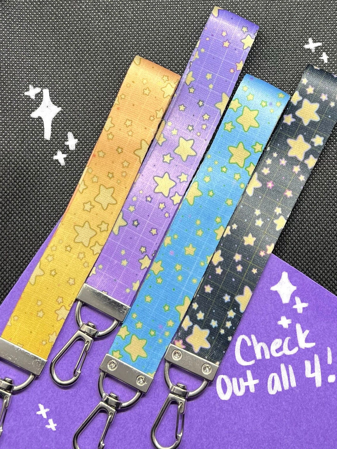 Purple Star Pattern LANYARD |star Lanyard for Keys, Purple