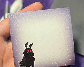 Mothman Baby Notizzettel| Motte Briefpapier, Glitzer Mottenmann Sticky Note, Cryptids Post-it® Notizblock, Chibi Motte Bürobedarf, Gruselig Süß