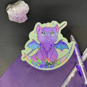 Spooky Kitty Holographic Sticker|Scythe Sticker, Cat Sticker, Bat sticker, spooky cute sticker, Kawaii Sticker, Void Cat Sticker, Witchy Cat