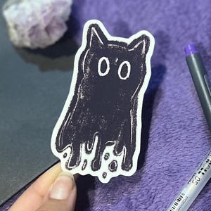 Drippy Void Cat Sticker | Black Cat Sticker, Meme Halloween Cat Stickers, Liquid Cat Sticker, Creepy Cute Glow in the Dark Cat Sticker