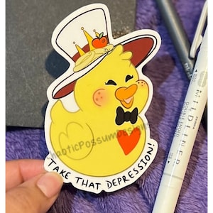 Lucy’s Duck ‘Take That Depression’ | Rubber Duck Sticker, Cartoon Demon Hotel Sticker, Cute Lucifer Morningstar, You’ve Been Ducked Stickers