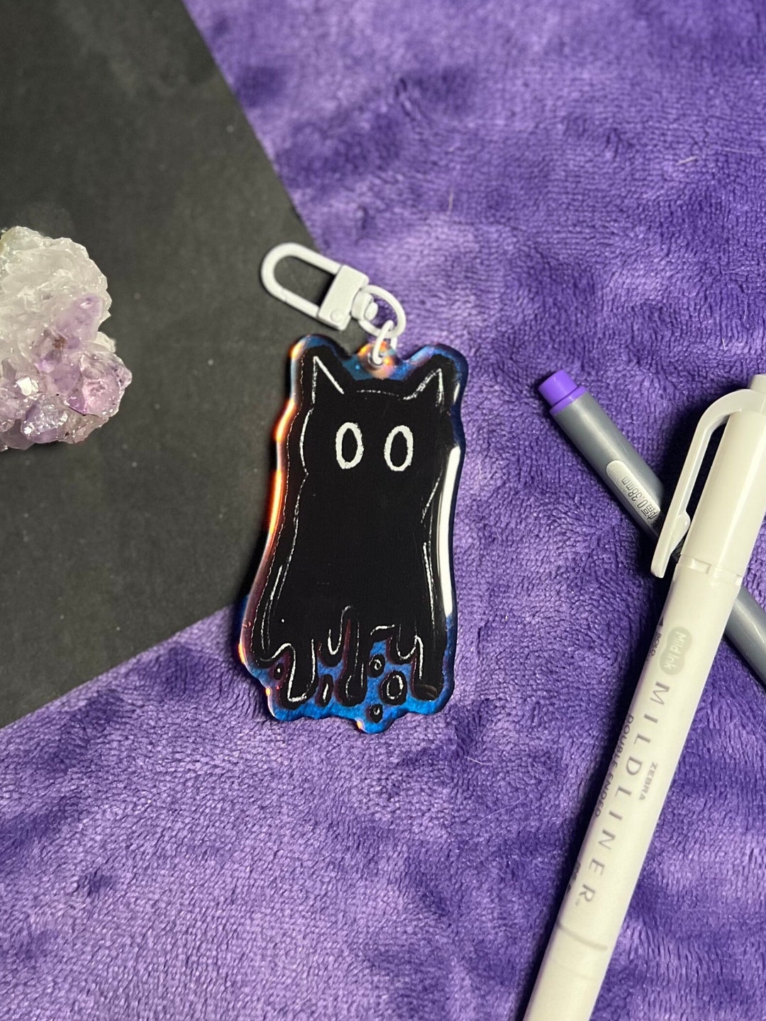 Drippy Void Cat Rainbow Acrylic Keychain | Black Cat Halloween Keychain ...