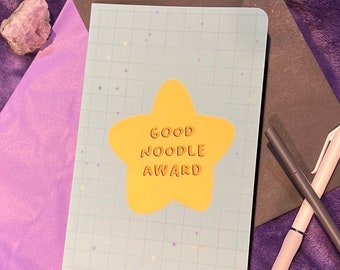 Good Noodle Award Layflat | Dot Grid Notebook, Gold Star Bullet Journal Planner Sketchbook, Good Job Star Stationery, Soft Cover Notebook