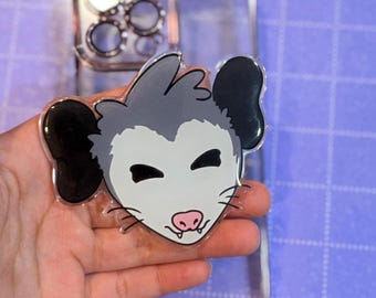 Happy Opossum Phone Grip |Critter Magnet Phone Holder, Large Acrylic Possum Magnet Grip, Screaming Possum, E-Reader Kindle Kobo Accessory