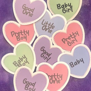 Praise Affirmation Heart Stickers | Pastel Heart Romance Stickers, Good Girl Good Boy Stickers, Praise Kink Hearts, Bookish Kindle Stickers