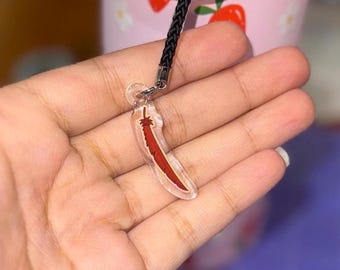 Red Hawks Feather Phone Charm 1.5in| Anime Mini Keychain, Cute Fierce Wing Hero Charm, Manga Gift for Readers, Kindle Kobo Acrylic Gift