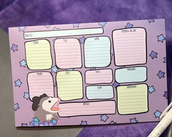 Screaming Possum Weekly Planner Notepad |Cute Possum To Do List Notepad, Animal Stationery, Possum School Supplies Stationery, Reminder List