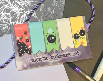 Fuzzy Sprite Magnetic Bookmark Set| Anime Lover Magnet Bookmarks, Forest Spirit Konpeito Candy Sprites, Pastel Page Holder, Teacher Bookmark