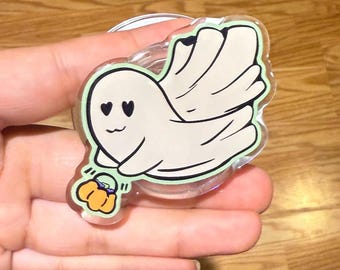 Ghost Trick or Treat Phone Grip |Spooky Cute Magnet Phone Holder, Acrylic Ghost Grip, Halloween Phone Grip, E-Reader Kindle Kobo Accessories