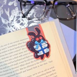 Christmas Gift Mothman Magnetic Bookmark | Cute Moth Bookmark, Kawaii Conspiracy Holiday Cryptid, Cryptozoology Christmas Present Bookmark