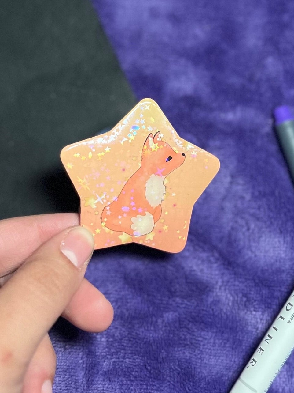 Starry Fox Pin Back Button (2.2 In.)- Holographic Fox Lover Button Pin ...