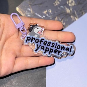 Professional Yapper Opossum Acrylic Keychain (3in) | Opossum Lover Keychain, Born To Yap, Silly Guy Charm, Kawaii Purple Trash Cat Charms