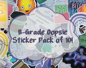 Oops sticker Pack (10) | B Grade Stickers,  Oops Mystery Sticker Bundle, Random Sticker Grab Bag, Discounted Stickers, Cute Stickers, Holo