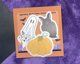 Pack d'autocollants esquisses effrayantes | Ensemble de mini autocollants thème Halloween, autocollants citrouilles, autocollants fantômes mignons, autocollant chauve-souris endormie, autocollant sorcière