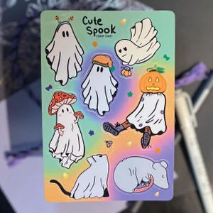 Cute Spook Sticker Sheet |Halloween Ghosts Sticker Sheet, Black Cat Stickers, Pumpkin Head Spooky Season, Kawaii Fall Ghost Journal Stickers