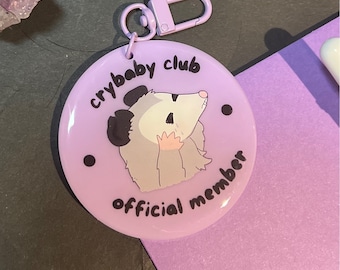 Crybaby Club Member Acrylic Keychain (2.5) |Cute Crying Possum Charm, Sad Crybaby Opossum Acrylic Charm, Kawaii Purple Trash Cat Charms