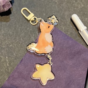 Starry Fox Connected Acrylic Keychain |Autumn Fox Lover Gift Acrylic Charm, Cottagecore Fall Vibes Animal Keychain, Cute Stars Acrylic Charm