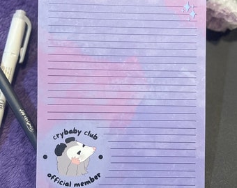 Crybaby Club Member Possum Notepad |Cute Crying Possum Stationery, Sad Opossum Internally Sobbing To Do List Notepad, Possum Office Supplies