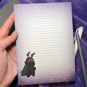 Mothman Baby Notepad | Moth Stationery, Glitter Mothman To Do List Notepad, Creepy Cute Kawaii Office Supplies, Moth Grocery Planner List