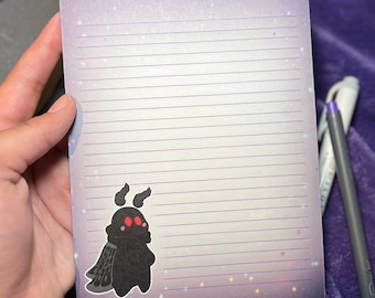 Mothman Baby Notizblock | Motte Briefpapier, Glitzer Motte To Do Liste Notizblock, gruselige Kawaii Büroartikel, Motte Lebensmittel Planer Liste