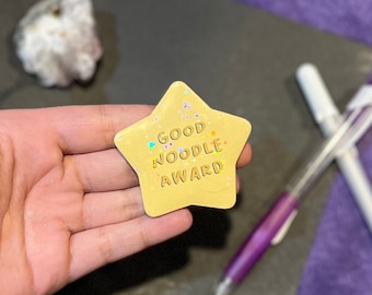 Good Noodle Star Pin Back Button 2.2 in.- Good Job Gold Star Pin, You Tried Star Pin Back Button, Holographic Star, Did A Thing Award Star