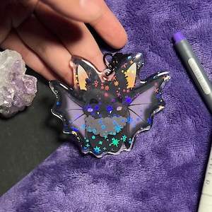 Candy Corn Bat Holographic Acrylic Keychain (3in)| Frickin Bats I Love Halloween, Cute Bat Halloween Charm, Spooky Season, Kawaii Bat Charms