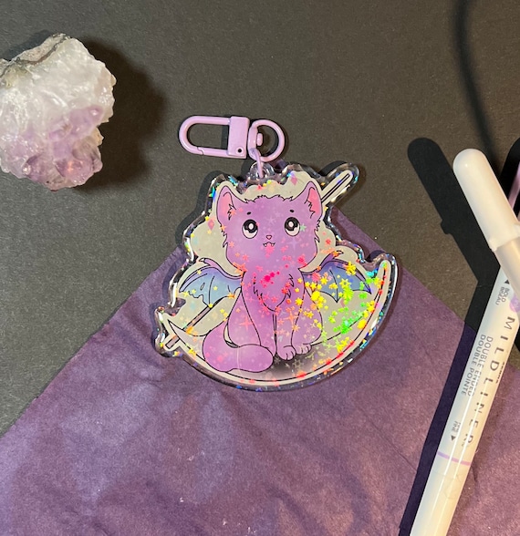 Spooky Kitty Acrylic Keychain(3in)|Cat Acrylic Keychain Charm, Holographic Keychain, Cute Animal Keychain, Spooky Cute Halloween Keychain