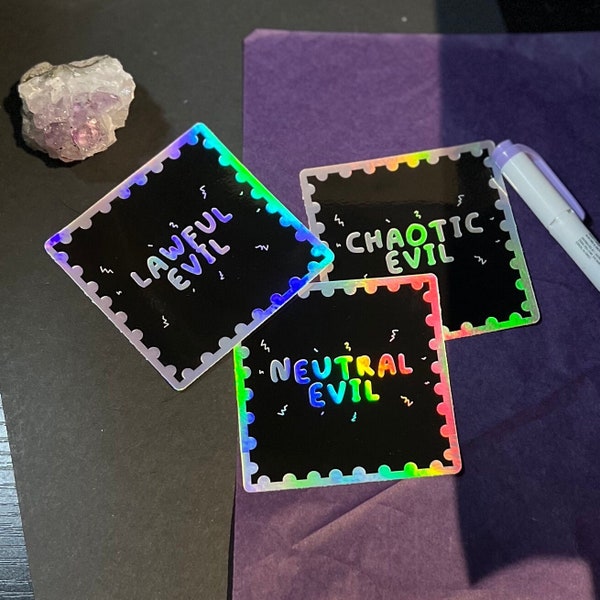 Evil Character Alignment Sticker |Lawful Evil, Neutral Evil, Chaotic Evil, Holographic DnD Stamp Sticker, Roll D20 Sticker, Nat 1 Sticker